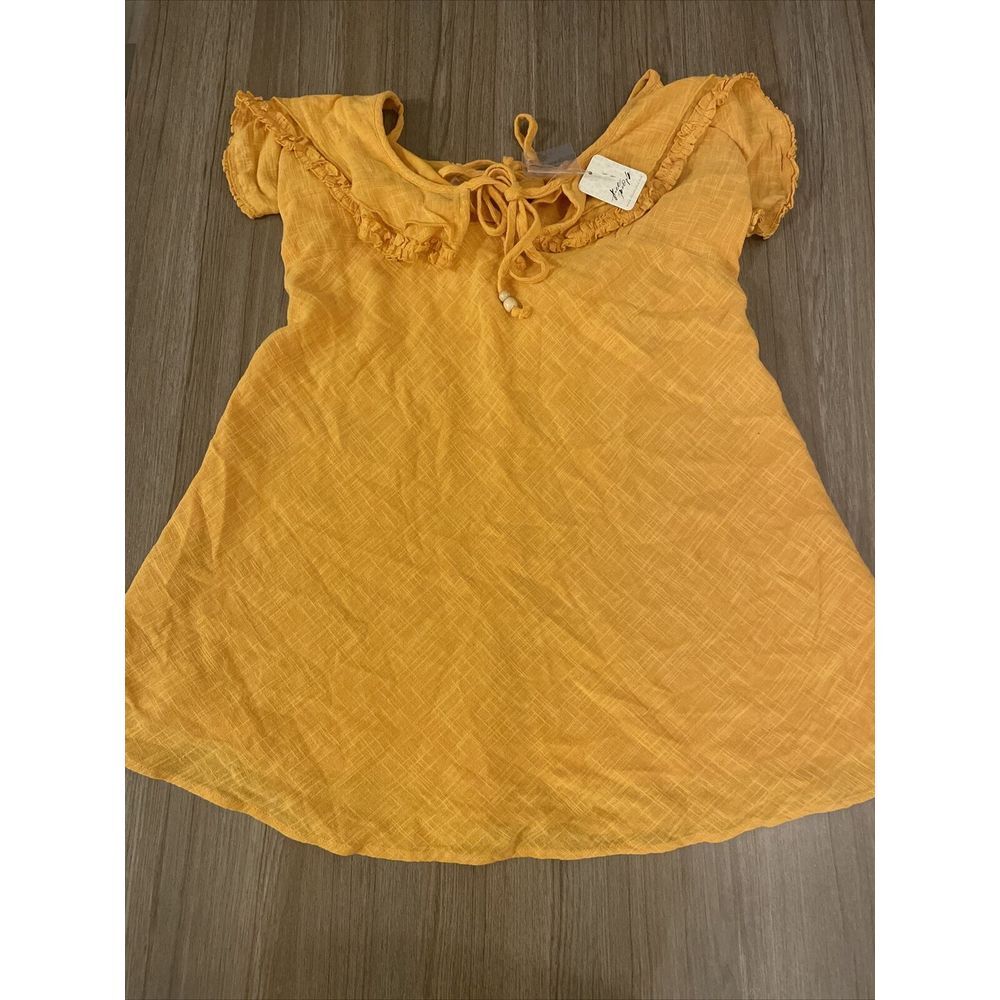 Free People Top Blouse Love Forever In Yellow Size Large Flared MSRP $78 NWT - Picture 1 of 7